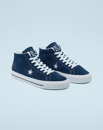 CONS One Star Pro Mid - Ben Raemers Foundation Navy/White/Black, Angled View