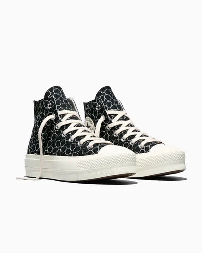 Chuck Taylor All Star Lift Platform Petal Pop Black/Egret/Egret, Top and Side View