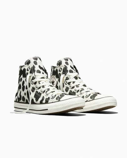 Chuck Taylor All Star Cow Print Black/Egret/Black, Top and Side View