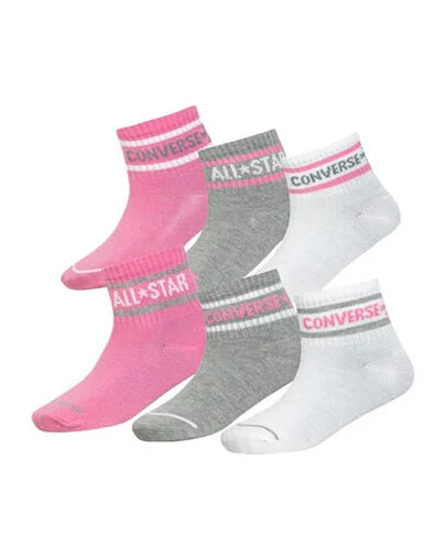 6-Pack Striped Logo Quarter Socks Converse Pink, Back View