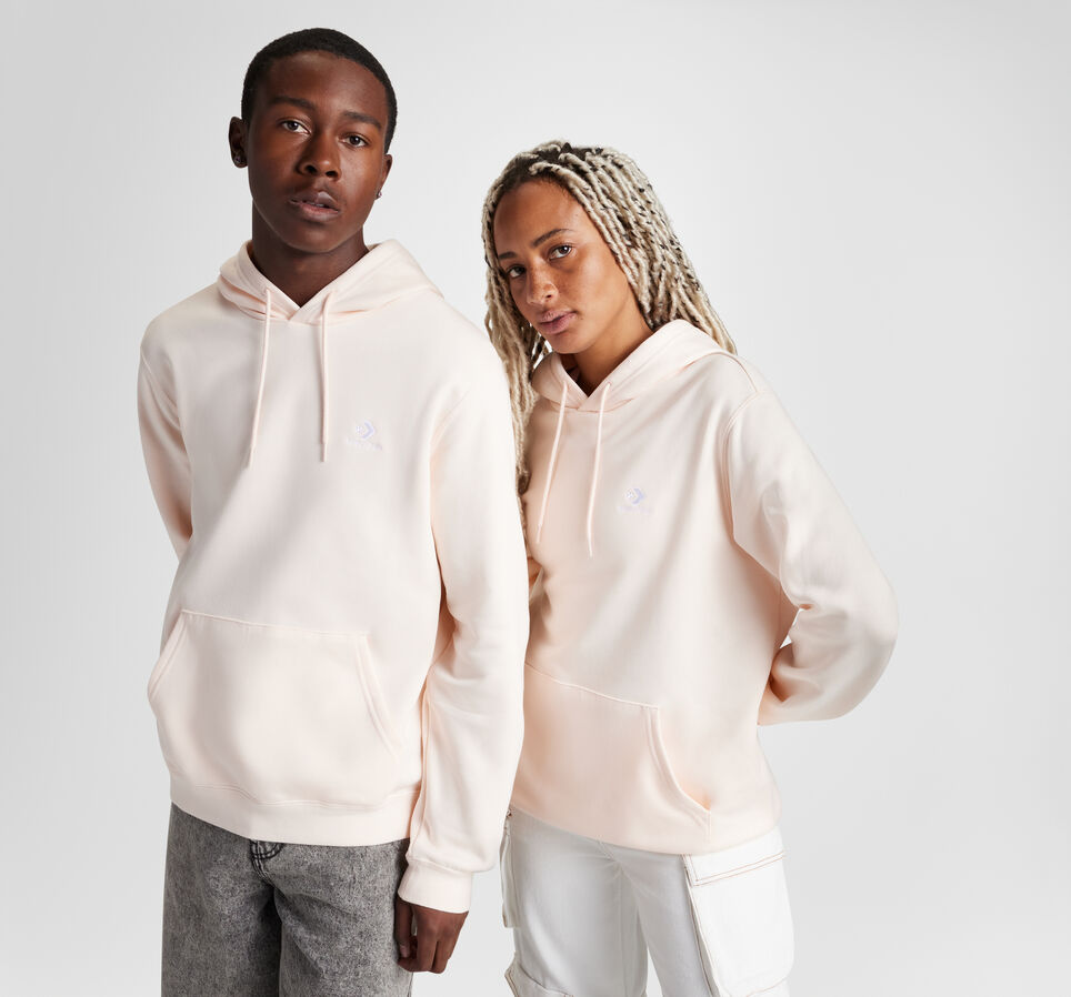 Sudadera con capucha de tejido Fleece y ajuste est&aacute;ndar Converse Go-To Embroidered Star Chevron P&eacute;talo p&aacute;lido