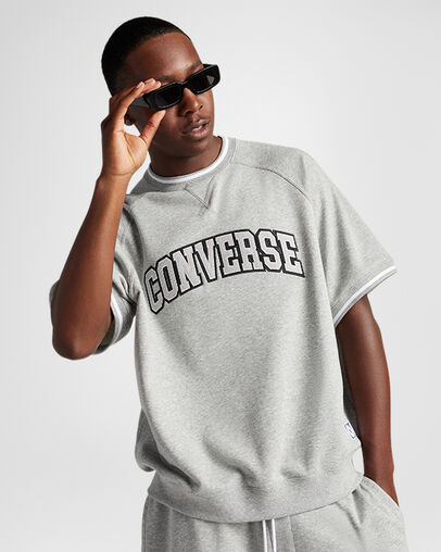 Retro Crew T-Shirt Gris vintage chin&eacute;, Front View