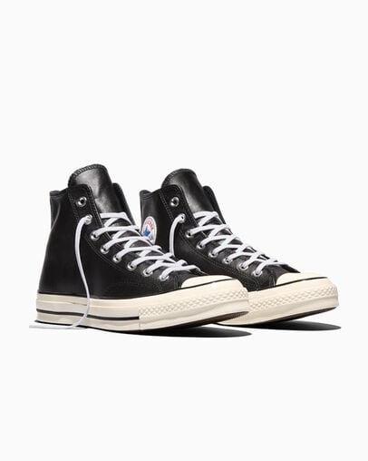 Chuck 70 Leather Black/White/Egret, Top and Side View