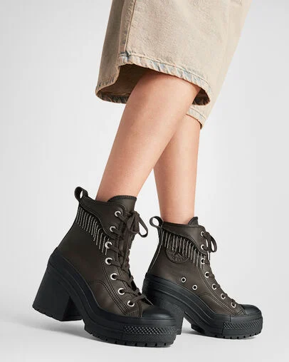 Chuck 70 De Luxe Heel Platform Western Glam Schwarz/Fresh Brew/Silber, Reflective View