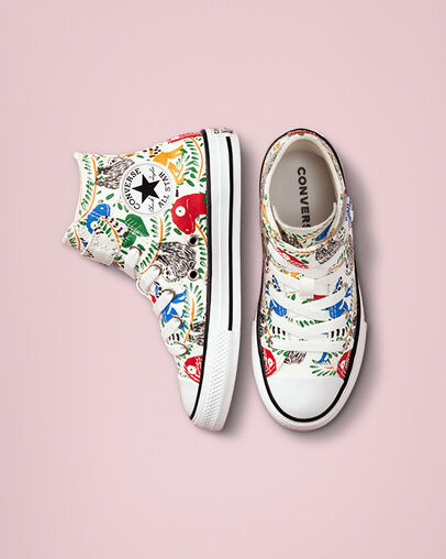 Chuck Taylor All Star Easy-On Multicolored Animals Vintage White/Multi/Black, Top and Side View