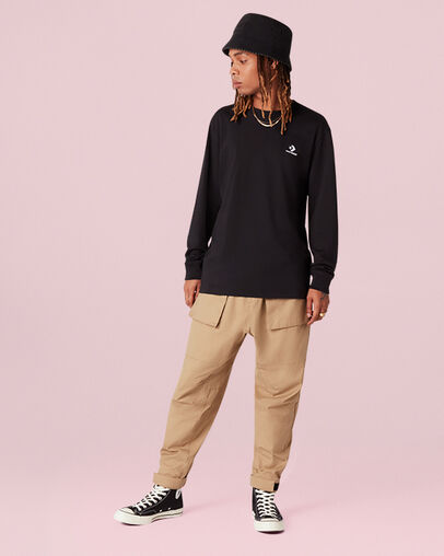 Embroidered Star Chevron Crew Neck Long Sleeve Converse Black