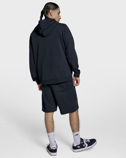 Embroidered Star Chevron Standard-Fit Fleece Hoodie Black, Back View