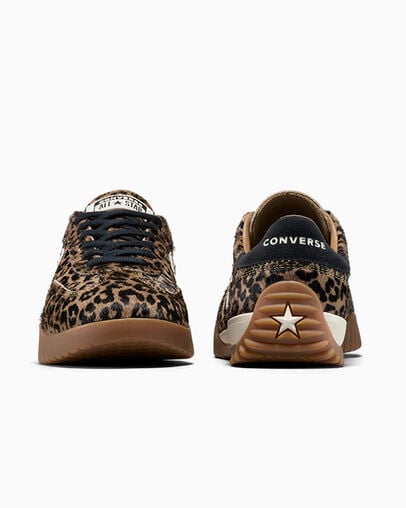 Run Star Trainer Leopard Print Pony Hair Sand Dune/Black/Egret, Heel View