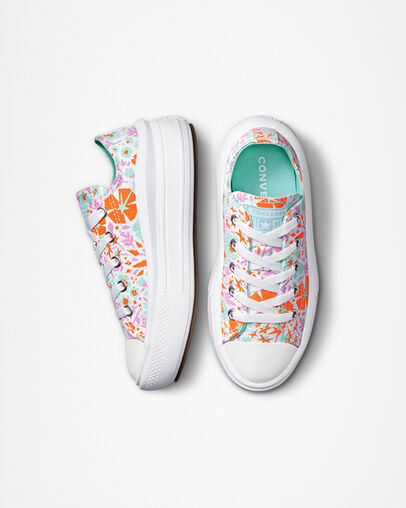 Chuck Taylor All Star Move Platform Paper Floral White/Bold Mandarin/Light Dew, Top and Side View