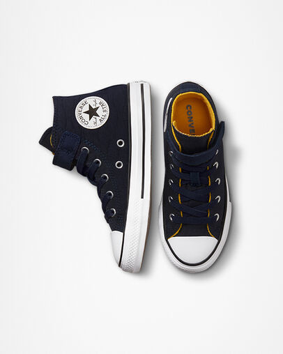 Chuck Taylor All Star Easy-On Quilted Jacquard Obsidian/Yellow/White, Top and Side View