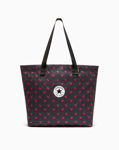 Cherry Print Canvas Tote Bag Converse Black Cherry Aop, Front View