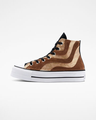 Chuck Taylor All Star Lift Platform Suede Waves Vagues brun dor&eacute;, Inner Side View