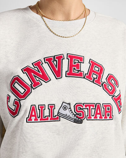 Heritage Cropped Crewneck Sweatshirt Gris jaspeado retro claro, Detail View