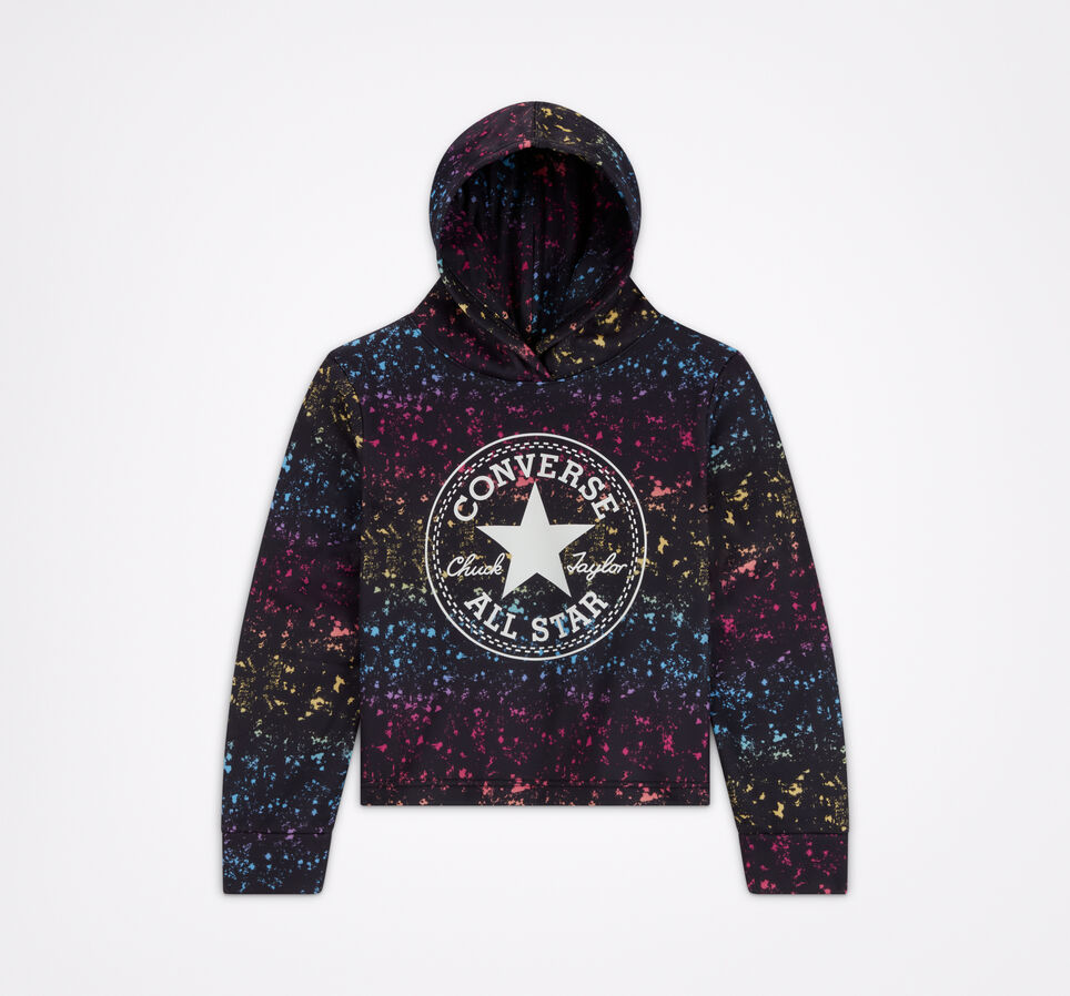 Korte hoodie met print over het gehele oppervlak Zwart