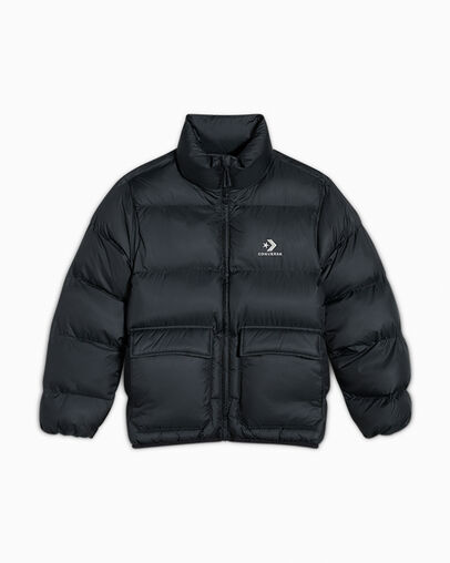 Pocket Puffer Jacket Converse Black, Front View