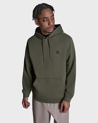 Embroidered Star Chevron Standard-Fit Fleece Hoodie Utility Green, Back View