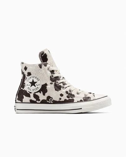 Chuck Taylor All Star Cow Print Pony Hair Egret/Mudguard/Black, Outer Side View