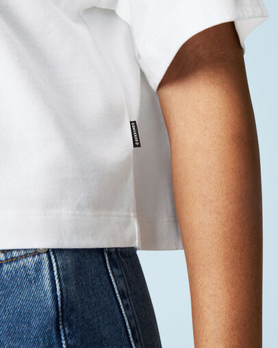 Embroidered Heart Boxy Crew Neck T-Shirt White, Detail View