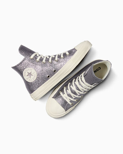 Chuck Taylor All Star Glitter Gunmetal/Egret/Egret, Angled View