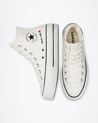 Love Thread Platform Chuck Taylor All Star Blanco vintage/Garza/Negro, Top and Side View