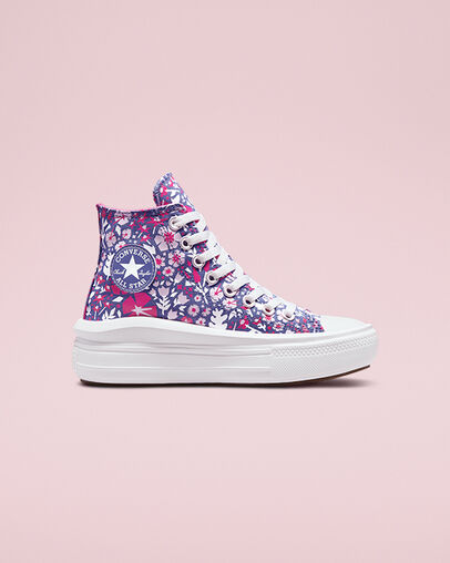 Chuck Taylor All Star Move Platform Paper Floral Washed Indigo/Pink Zest/White, Outer Side View
