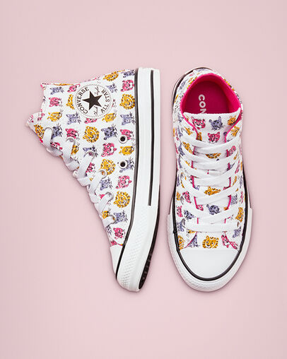 Jungle Cats Chuck Taylor All Star Bianco/Prime Pink/Nero, Top and Side View
