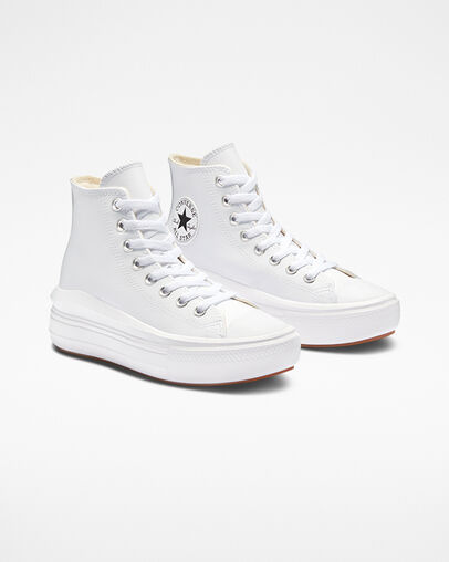 Chuck Taylor All Star Move Platform Foundational Leather Blanc/Noir/Blanc, Top and Side View
