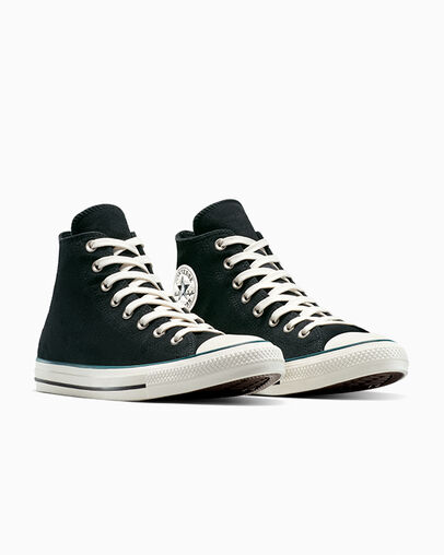 Chuck Taylor All Star Contrast Suede Black/Jaded Teal/Egret, Top and Side View