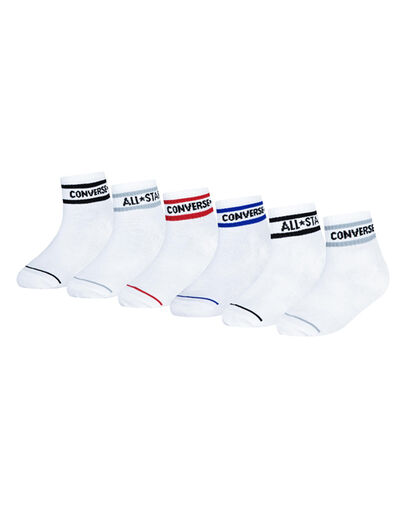 6-Pack Striped Logo Quarter Socks White, 3/4 View