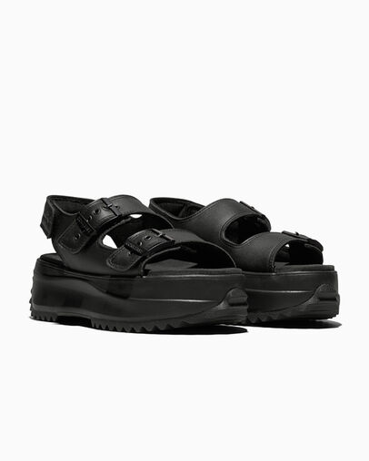 Run Star Sandal Platform Leather Black/Black/Black, Top and Side View