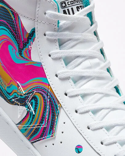 Pro Leather '90s Marbled White/Prime Pink/Green, Detail Angle View