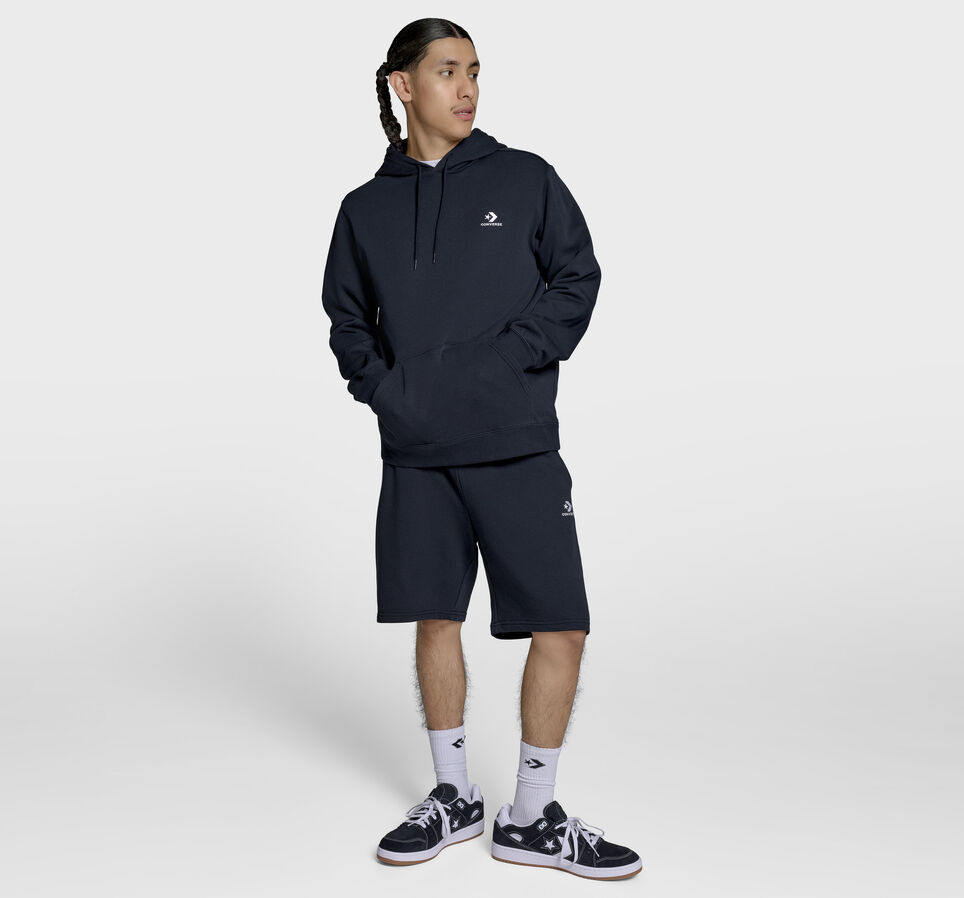 Embroidered Star Chevron Standard-Fit Fleece Hoodie Black