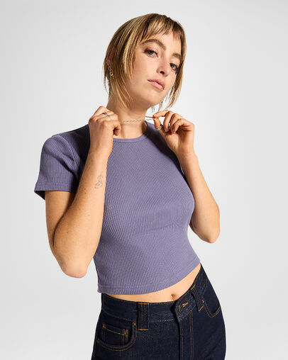 Ribbed Slim T-Shirt Lavande cendr&eacute;e, Front View