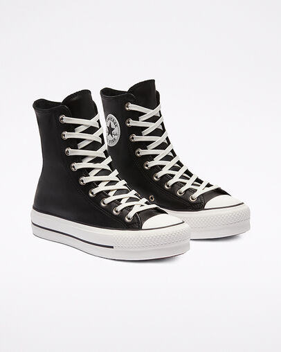 Extra High Platform Chuck Taylor All Star Black/White/Black, Angled View