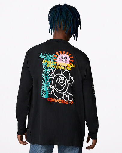 Stay Smiling Vintage Graphic Crew Neck T-Shirt Converse Black, Back View