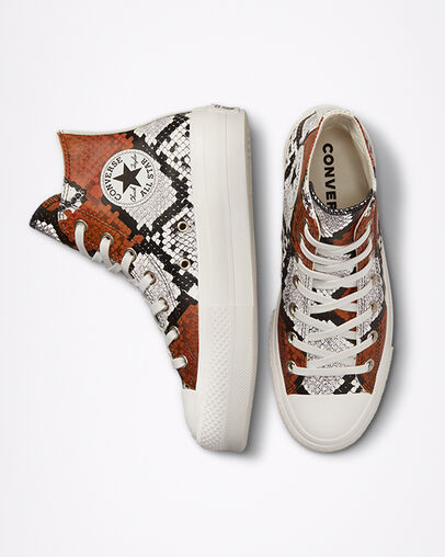 Chuck Taylor All Star Platform Authentic Glam Blanc vintage/Noir/Orange, Top and Side View