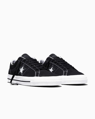 CONS One Star Pro Suede Noir/Noir/Blanc, Top and Side View