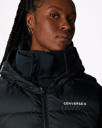 Convertible Long Down Jacket Negro Converse, Detail View
