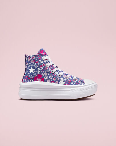 Chuck Taylor All Star Move Platform Paper Floral Washed Indigo/Pink Zest/White, Outer Side View