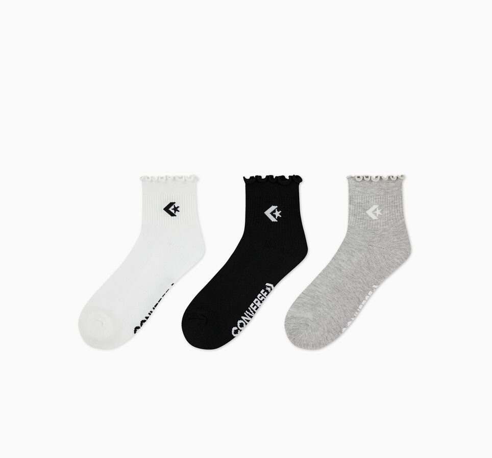 3-Pack Chevron Star Lettuce Cuff Quarter Socks Black/White