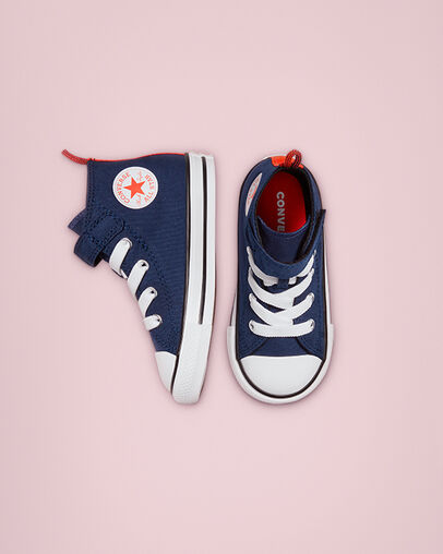 Toddlers' Converse Color Easy-On Chuck Taylor All Star Azul marino medianoche/Amapola brillante, Top and Side View