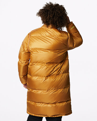 Counter Climate Long Down Jacket Wheat, Back View