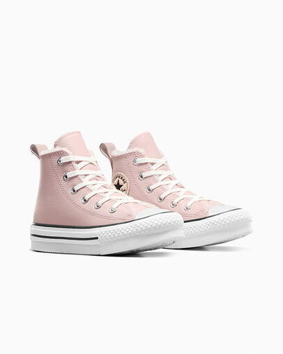 Chuck Taylor All Star Lift Platform Leather & Faux Fur Pink Sage/Vintage White/Zwart, Top and Side View
