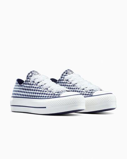 Chuck Taylor All Star Lift Platform Gingham Obsidian/White/Vintage White, Top and Side View