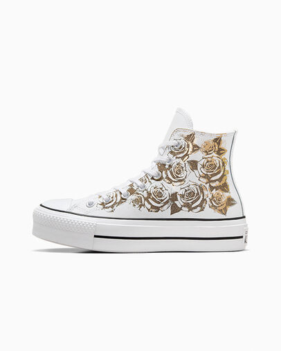 Chuck Taylor All Star Lift Platform Gold Roses & Leather Blanc et roses dor&eacute;es, Inner Side View