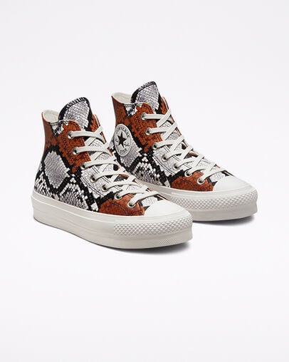 Chuck Taylor All Star Platform Authentic Glam Blanc vintage/Noir/Orange, Angled View