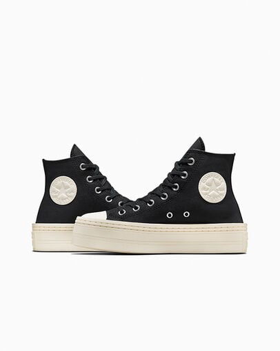 Chuck Taylor All Star Modern Lift Platform Canvas Black/Black/Egret, Detail Angle View