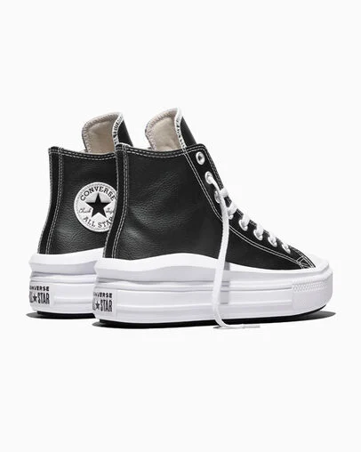 Chuck Taylor All Star Move Platform Foundational Leather Negro/Blanco/Blanco, Heel View