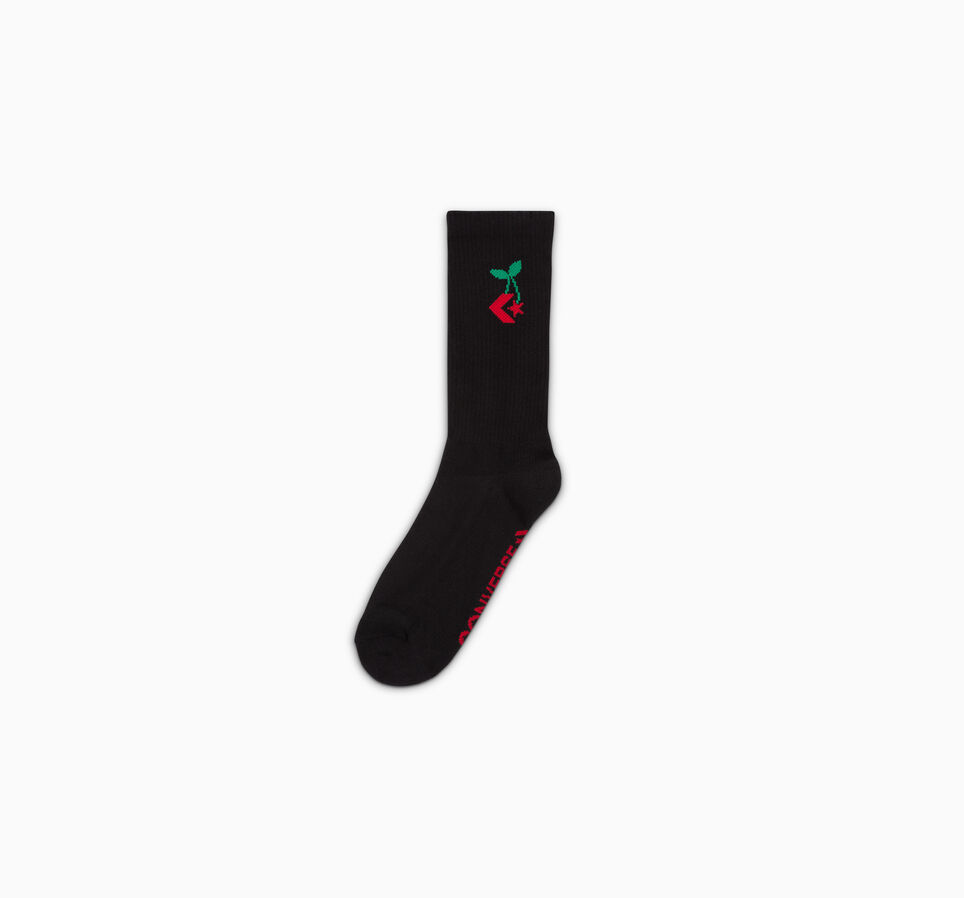 Star Chevron Cherry Crew Socks Zwart