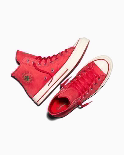 Chuck 70 Nubuck Leather University Red/Green/Egret, Angled View